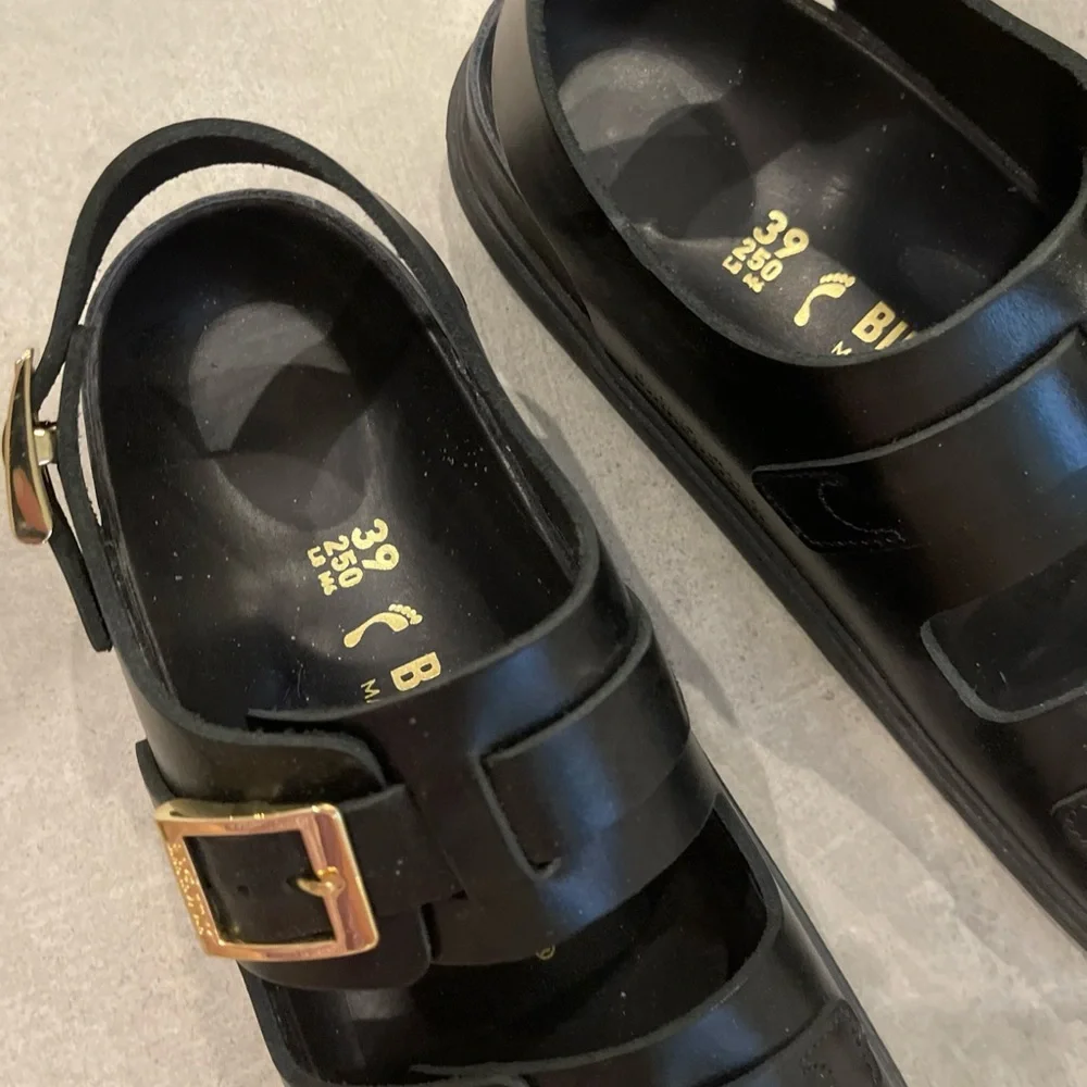Birkenstock / Cannes Black Leather Sandals Size W 39 uS 8 Narrow NEW No Box - Picture 5 of 10